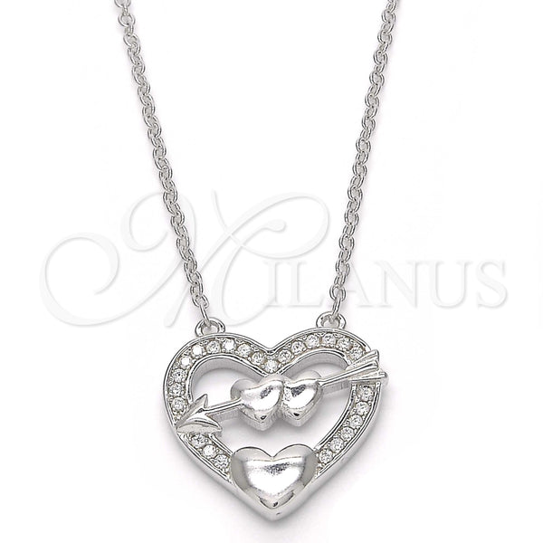 Collares con Dije 04.336.0026.16 Plata Rodinada, Diseño de Corazón, con Zirconia Cubica Blanca, Pulido, Rodinado (Grosor 01 MM, 16 Pulgadas de Largo)