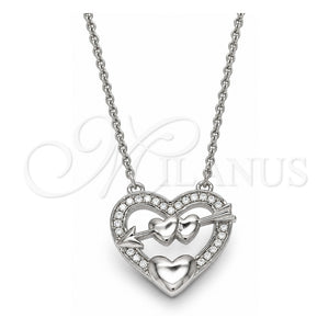 Collares con Dije 04.336.0026.16 Plata Rodinada, Diseño de Corazón, con Zirconia Cubica Blanca, Pulido, Rodinado (Grosor 01 MM, 16 Pulgadas de Largo)