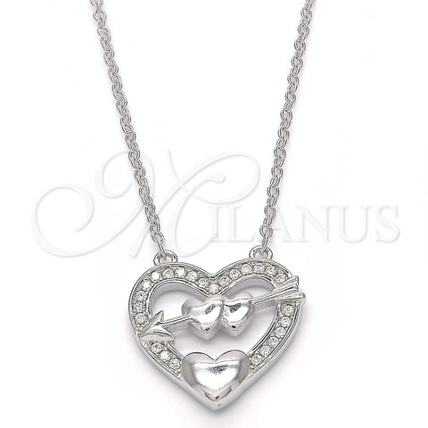 Collares con Dije 04.336.0026.16 Plata Rodinada, Diseño de Corazón, con Zirconia Cubica Blanca, Pulido, Rodinado (Grosor 01 MM, 16 Pulgadas de Largo)