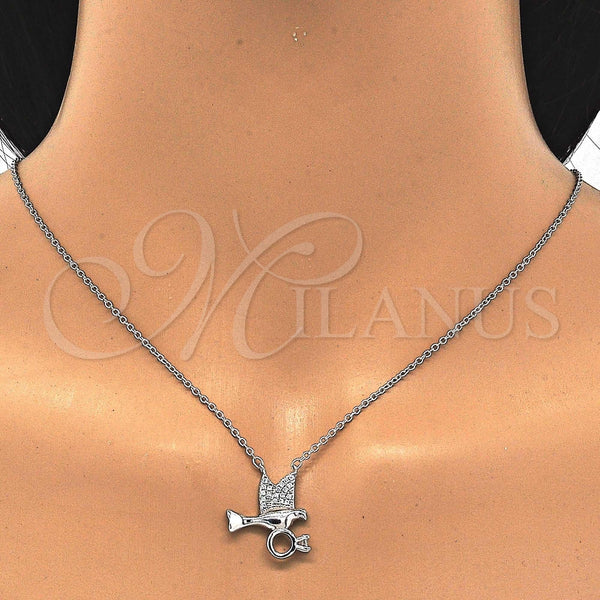 Collares con Dije 04.336.0028.16 Plata Rodinada, Diseño de Pajaro, con Zirconia Cubica Blanca y Micro Pave Blanca, Pulido, Rodinado (Grosor 01 MM, 16 Pulgadas de Largo)