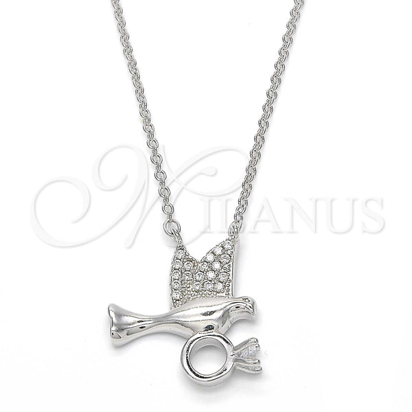 Collares con Dije 04.336.0028.16 Plata Rodinada, Diseño de Pajaro, con Zirconia Cubica Blanca y Micro Pave Blanca, Pulido, Rodinado (Grosor 01 MM, 16 Pulgadas de Largo)