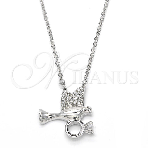 Collares con Dije 04.336.0028.16 Plata Rodinada, Diseño de Pajaro, con Zirconia Cubica Blanca y Micro Pave Blanca, Pulido, Rodinado (Grosor 01 MM, 16 Pulgadas de Largo)