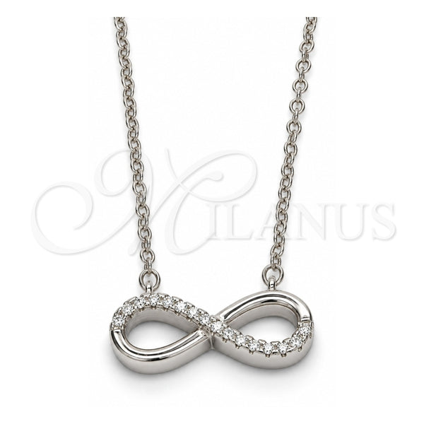 Collares con Dije 04.336.0035.16 Plata Rodinada, Diseño de Infinito, con Zirconia Cubica Blanca, Pulido, Rodinado (Grosor 01 MM, 16 Pulgadas de Largo)