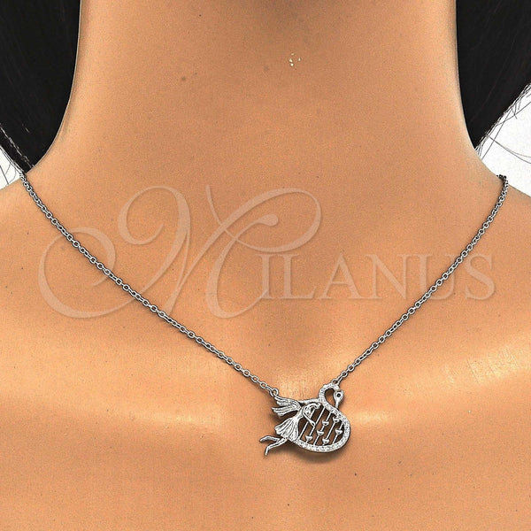 Collares con Dije 04.336.0038.16 Plata Rodinada, Diseño de Cisne y Corazón, con Micro Pave Negro y Blanca, Pulido, Rodinado (Grosor 01 MM, 16 Pulgadas de Largo)