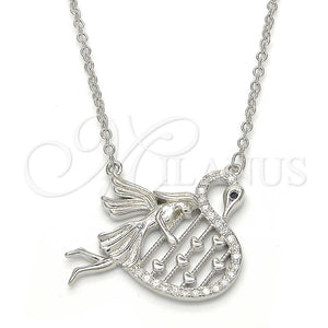 Collares con Dije 04.336.0038.16 Plata Rodinada, Diseño de Cisne y Corazón, con Micro Pave Negro y Blanca, Pulido, Rodinado (Grosor 01 MM, 16 Pulgadas de Largo)