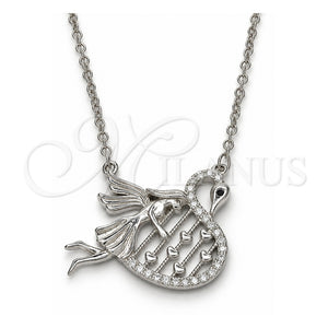 Collares con Dije 04.336.0038.16 Plata Rodinada, Diseño de Cisne y Corazón, con Micro Pave Negro y Blanca, Pulido, Rodinado (Grosor 01 MM, 16 Pulgadas de Largo)