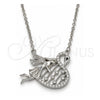 Collares con Dije 04.336.0038.16 Plata Rodinada, Diseño de Cisne y Corazón, con Micro Pave Negro y Blanca, Pulido, Rodinado (Grosor 01 MM, 16 Pulgadas de Largo)