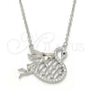 Collares con Dije 04.336.0038.16 Plata Rodinada, Diseño de Cisne y Corazón, con Micro Pave Negro y Blanca, Pulido, Rodinado (Grosor 01 MM, 16 Pulgadas de Largo)