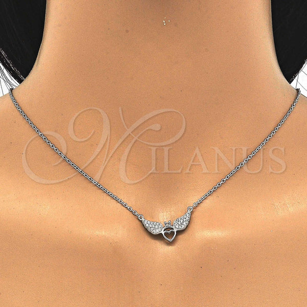 Collares con Dije 04.336.0040.16 Plata Rodinada, Diseño de Corazón, con Zirconia Cubica Blanca y Cristal Blanca, Pulido, Rodinado (Grosor 01 MM, 16 Pulgadas de Largo)