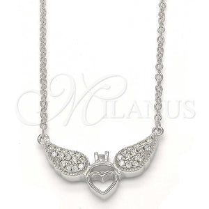 Collares con Dije 04.336.0040.16 Plata Rodinada, Diseño de Corazón, con Zirconia Cubica Blanca y Cristal Blanca, Pulido, Rodinado (Grosor 01 MM, 16 Pulgadas de Largo)