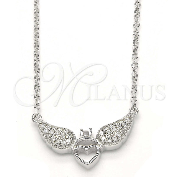 Collares con Dije 04.336.0040.16 Plata Rodinada, Diseño de Corazón, con Zirconia Cubica Blanca y Cristal Blanca, Pulido, Rodinado (Grosor 01 MM, 16 Pulgadas de Largo)