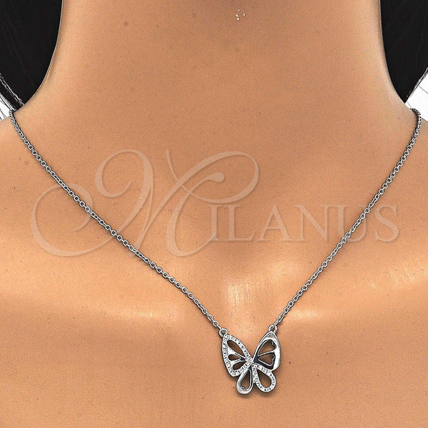 Collares con Dije 04.336.0044.16 Plata Rodinada, Diseño de Mariposa, con Zirconia Cubica Blanca, Pulido, Rodinado (Grosor 01 MM, 16 Pulgadas de Largo)