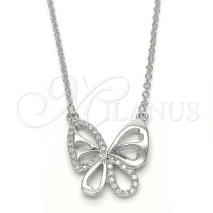 Collares con Dije 04.336.0044.16 Plata Rodinada, Diseño de Mariposa, con Zirconia Cubica Blanca, Pulido, Rodinado (Grosor 01 MM, 16 Pulgadas de Largo)