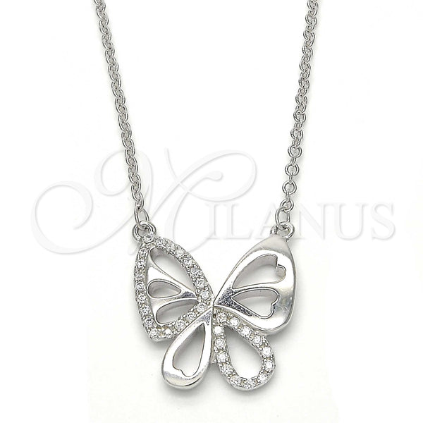 Collares con Dije 04.336.0044.16 Plata Rodinada, Diseño de Mariposa, con Zirconia Cubica Blanca, Pulido, Rodinado (Grosor 01 MM, 16 Pulgadas de Largo)