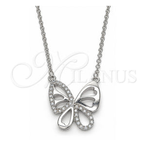 Collares con Dije 04.336.0044.16 Plata Rodinada, Diseño de Mariposa, con Zirconia Cubica Blanca, Pulido, Rodinado (Grosor 01 MM, 16 Pulgadas de Largo)