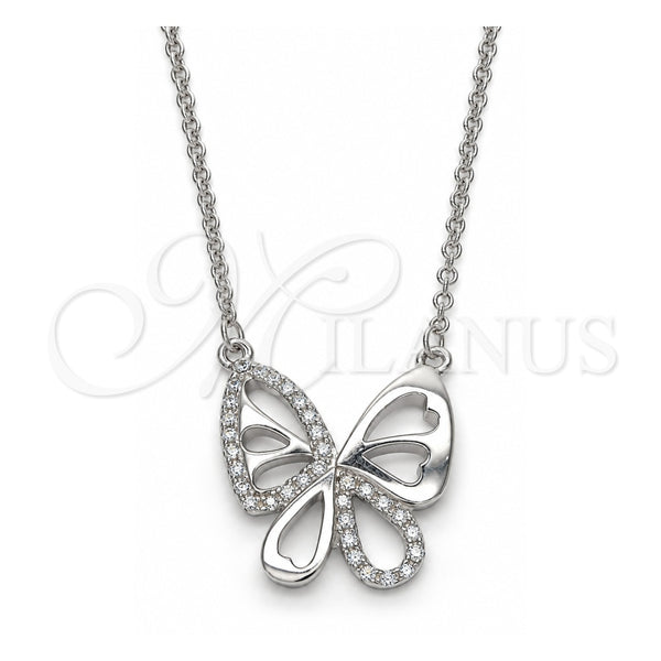 Collares con Dije 04.336.0044.16 Plata Rodinada, Diseño de Mariposa, con Zirconia Cubica Blanca, Pulido, Rodinado (Grosor 01 MM, 16 Pulgadas de Largo)