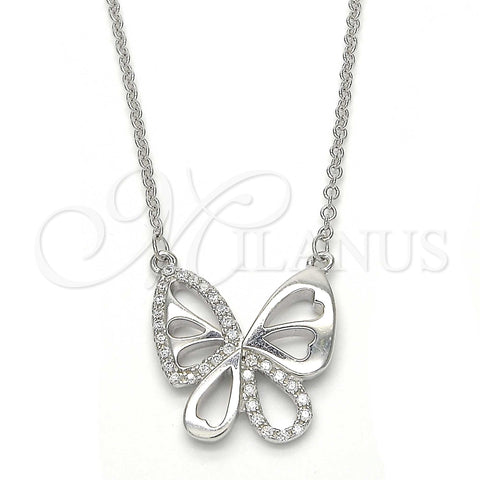 Collares con Dije 04.336.0044.16 Plata Rodinada, Diseño de Mariposa, con Zirconia Cubica Blanca, Pulido, Rodinado (Grosor 01 MM, 16 Pulgadas de Largo)