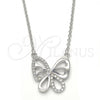 Collares con Dije 04.336.0044.16 Plata Rodinada, Diseño de Mariposa, con Zirconia Cubica Blanca, Pulido, Rodinado (Grosor 01 MM, 16 Pulgadas de Largo)