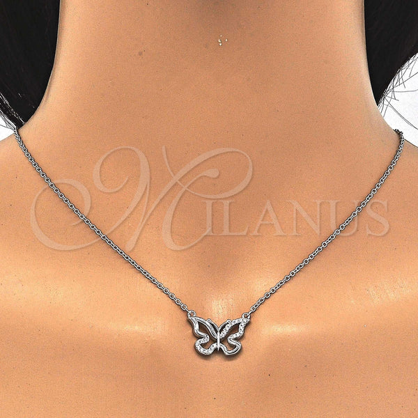 Collares con Dije 04.336.0046.16 Plata Rodinada, Diseño de Mariposa, con Zirconia Cubica Blanca, Pulido, Rodinado (Grosor 01 MM, 16 Pulgadas de Largo)