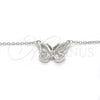 Collares con Dije 04.336.0046.16 Plata Rodinada, Diseño de Mariposa, con Blanca Zirconia Cubica, Pulido, Rodinado (01 MM Thickness, 16 Inches Length)