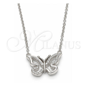 Collares con Dije 04.336.0046.16 Plata Rodinada, Diseño de Mariposa, con Zirconia Cubica Blanca, Pulido, Rodinado (Grosor 01 MM, 16 Pulgadas de Largo)