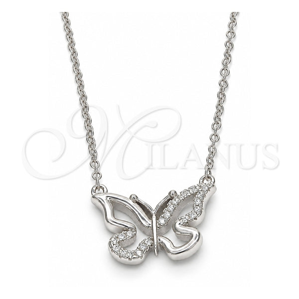 Collares con Dije 04.336.0046.16 Plata Rodinada, Diseño de Mariposa, con Zirconia Cubica Blanca, Pulido, Rodinado (Grosor 01 MM, 16 Pulgadas de Largo)