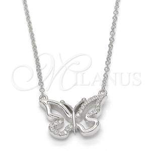 Collares con Dije 04.336.0046.16 Plata Rodinada, Diseño de Mariposa, con Zirconia Cubica Blanca, Pulido, Rodinado (Grosor 01 MM, 16 Pulgadas de Largo)