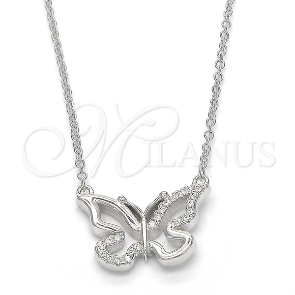 Collares con Dije 04.336.0046.16 Plata Rodinada, Diseño de Mariposa, con Zirconia Cubica Blanca, Pulido, Rodinado (Grosor 01 MM, 16 Pulgadas de Largo)
