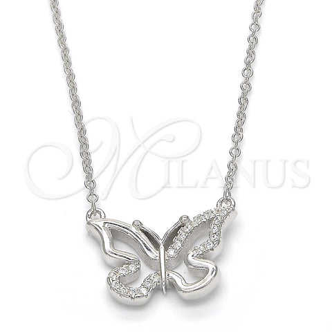 Collares con Dije 04.336.0046.16 Plata Rodinada, Diseño de Mariposa, con Zirconia Cubica Blanca, Pulido, Rodinado (Grosor 01 MM, 16 Pulgadas de Largo)