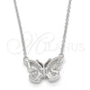Collares con Dije 04.336.0046.16 Plata Rodinada, Diseño de Mariposa, con Blanca Zirconia Cubica, Pulido, Rodinado (01 MM Thickness, 16 Inches Length)