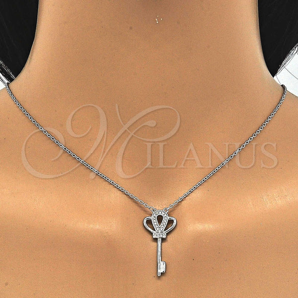 Collares con Dije 04.336.0049.16 Plata Rodinada, Diseño de Llave, con Zirconia Cubica Blanca, Pulido, Rodinado (Grosor 01 MM, 16 Pulgadas de Largo)