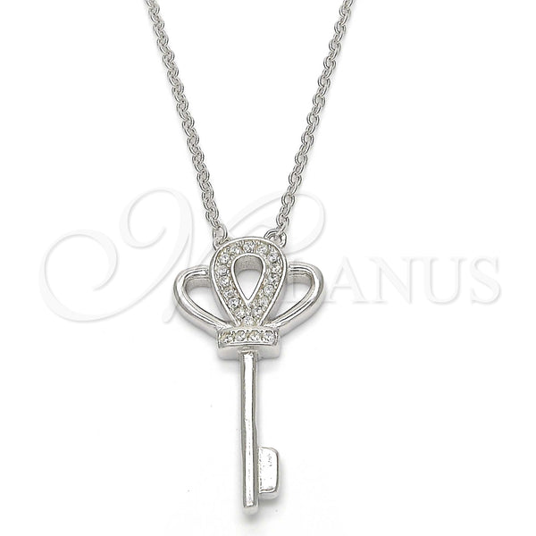 Collares con Dije 04.336.0049.16 Plata Rodinada, Diseño de Llave, con Zirconia Cubica Blanca, Pulido, Rodinado (Grosor 01 MM, 16 Pulgadas de Largo)