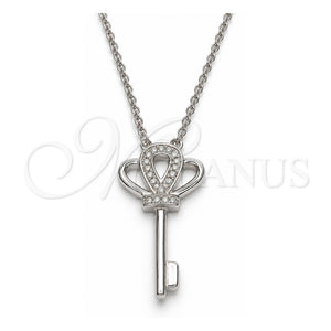 Collares con Dije 04.336.0049.16 Plata Rodinada, Diseño de Llave, con Zirconia Cubica Blanca, Pulido, Rodinado (Grosor 01 MM, 16 Pulgadas de Largo)