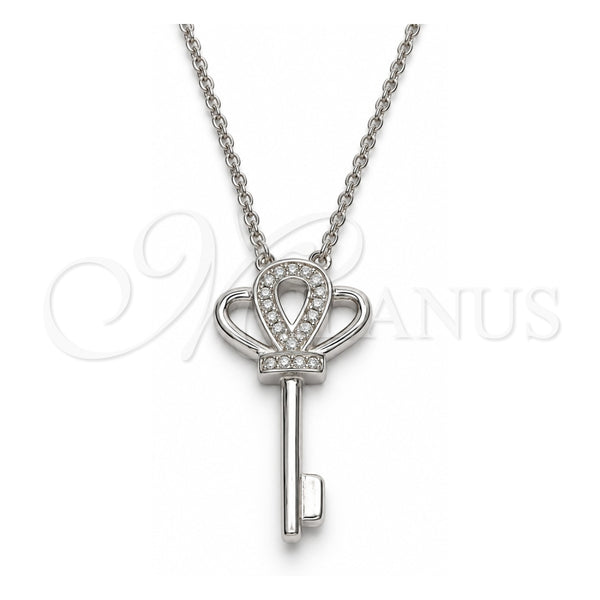 Collares con Dije 04.336.0049.16 Plata Rodinada, Diseño de Llave, con Zirconia Cubica Blanca, Pulido, Rodinado (Grosor 01 MM, 16 Pulgadas de Largo)