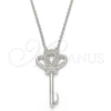 Collares con Dije 04.336.0049.16 Plata Rodinada, Diseño de Llave, con Zirconia Cubica Blanca, Pulido, Rodinado (Grosor 01 MM, 16 Pulgadas de Largo)