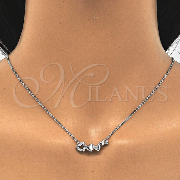 Collares con Dije 04.336.0053.16 Plata Rodinada, Diseño de Corazón, con Zirconia Cubica Blanca, Pulido, Rodinado (Grosor 01 MM, 16 Pulgadas de Largo)