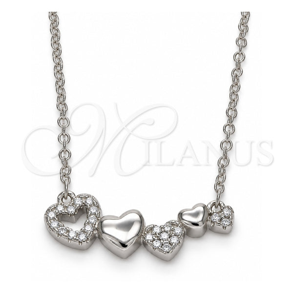 Collares con Dije 04.336.0053.16 Plata Rodinada, Diseño de Corazón, con Zirconia Cubica Blanca, Pulido, Rodinado (Grosor 01 MM, 16 Pulgadas de Largo)