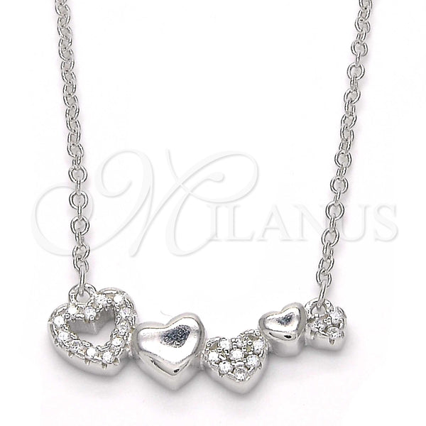 Collares con Dije 04.336.0053.16 Plata Rodinada, Diseño de Corazón, con Zirconia Cubica Blanca, Pulido, Rodinado (Grosor 01 MM, 16 Pulgadas de Largo)