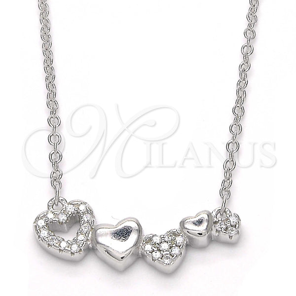 Collares con Dije 04.336.0053.16 Plata Rodinada, Diseño de Corazón, con Blanca Zirconia Cubica, Pulido, Rodinado (01 MM Thickness, 16 Inches Length)