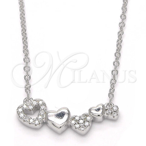 Collares con Dije 04.336.0053.16 Plata Rodinada, Diseño de Corazón, con Zirconia Cubica Blanca, Pulido, Rodinado (Grosor 01 MM, 16 Pulgadas de Largo)