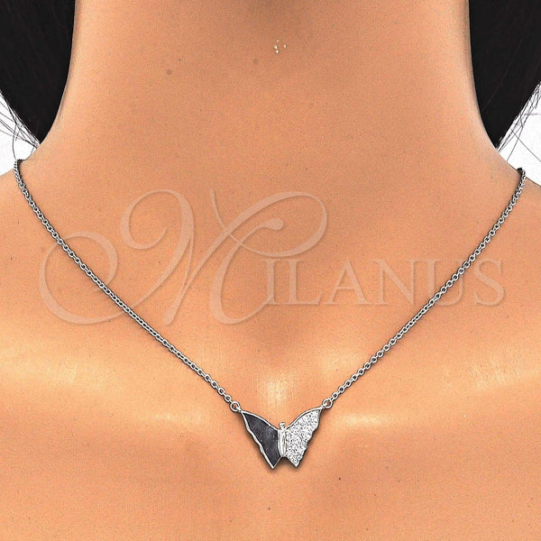 Collares con Dije 04.336.0061.16 Plata Rodinada, Diseño de Mariposa, con Blanca Micro Pave, Pulido, Rodinado (01 MM Thickness, 16 Inches Length)