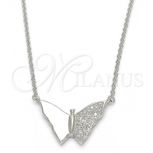 Collares con Dije 04.336.0061.16 Plata Rodinada, Diseño de Mariposa, con Blanca Micro Pave, Pulido, Rodinado (01 MM Thickness, 16 Inches Length)