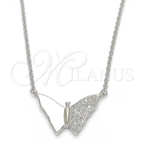 Collares con Dije 04.336.0061.16 Plata Rodinada, Diseño de Mariposa, con Blanca Micro Pave, Pulido, Rodinado (01 MM Thickness, 16 Inches Length)