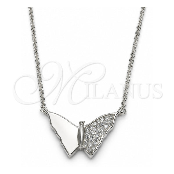 Collares con Dije 04.336.0061.16 Plata Rodinada, Diseño de Mariposa, con Micro Pave Blanca, Pulido, Rodinado (Grosor 01 MM, 16 Pulgadas de Largo)