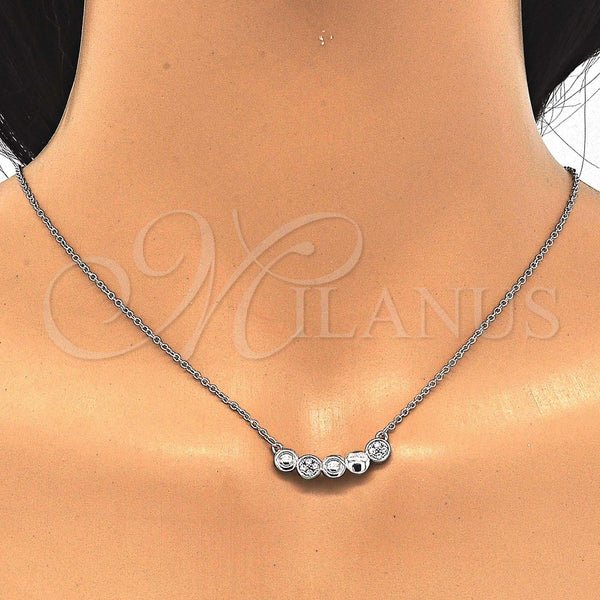 Collares con Dije 04.336.0064.16 Plata Rodinada, con Blanca Zirconia Cubica, Pulido, Rodinado (01 MM Thickness, 16 Inches Length)