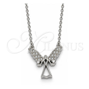 Collares con Dije 04.336.0065.16 Plata Rodinada, Diseño de Angel y Corazón, con Zirconia Cubica Blanca, Pulido, Rodinado (Grosor 01 MM, 16 Pulgadas de Largo)