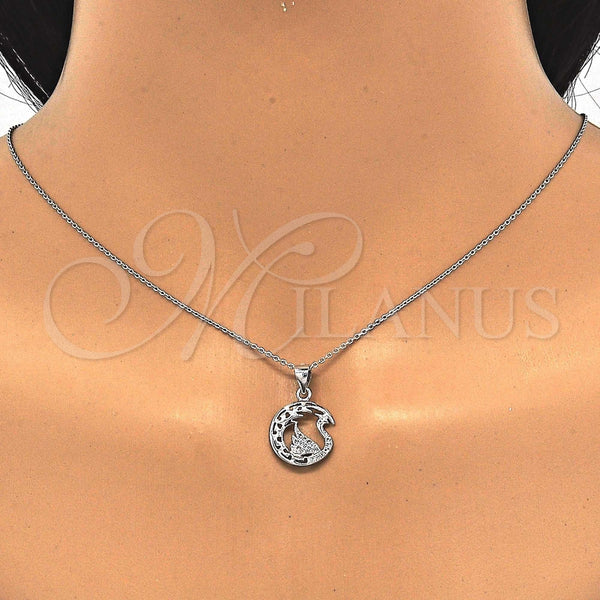 Dije Elegante 05.336.0016 Plata Rodinada, Diseño de Cisne, con Micro Pave Blanca, Pulido, Rodinado