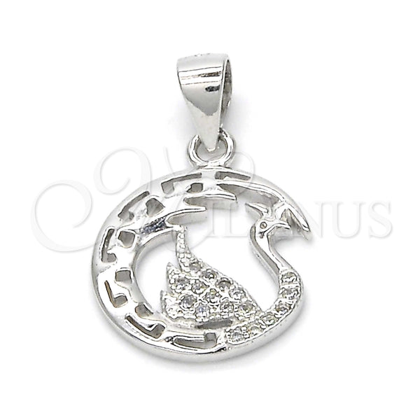 Dije Elegante 05.336.0016 Plata Rodinada, Diseño de Cisne, con Micro Pave Blanca, Pulido, Rodinado