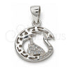 Dije Elegante 05.336.0016 Plata Rodinada, Diseño de Cisne, con Micro Pave Blanca, Pulido, Rodinado