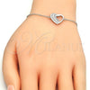 Pulsera Elegante 03.336.0001.07 Plata Rodinada, Diseño de Corazón, con Micro Pave Blanca, Pulido, Rodinado (Grosor 01 MM, 7 Pulgadas de Largo)